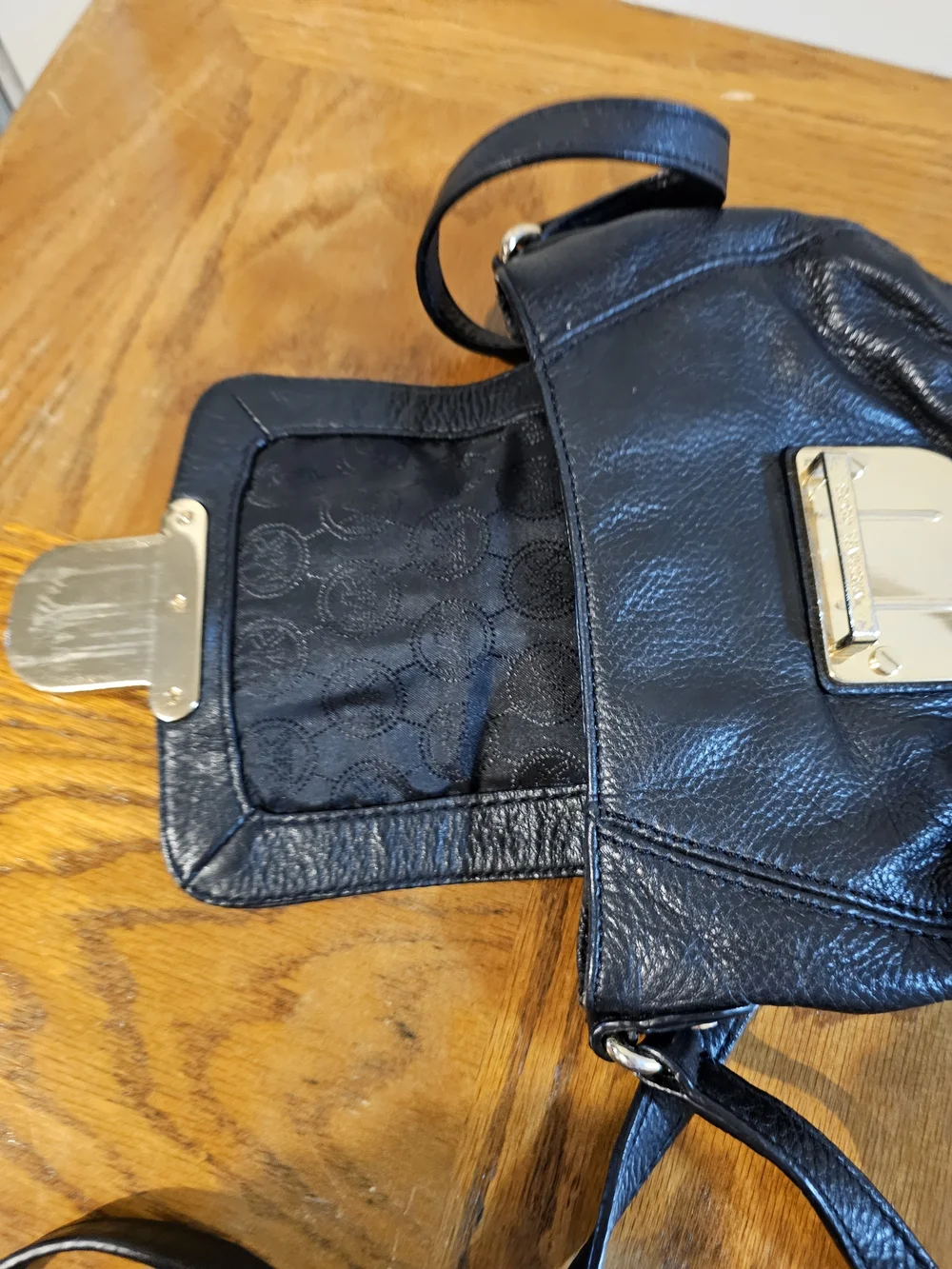 Michael Kors Black Leather Crossbody with Gold-Tone Front Lock